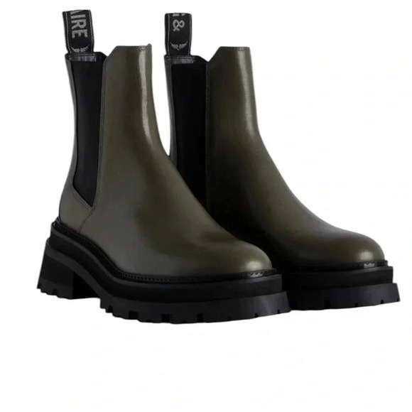 Zadig & Voltaire Chelsea Military Boots Calfskin Leather Olive Green Size 39 NIB - Picture 1 of 8